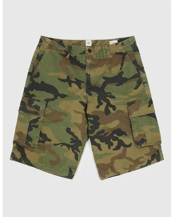 Pantaloni cargo scurti cu model camuflaj, Verde masliniu
