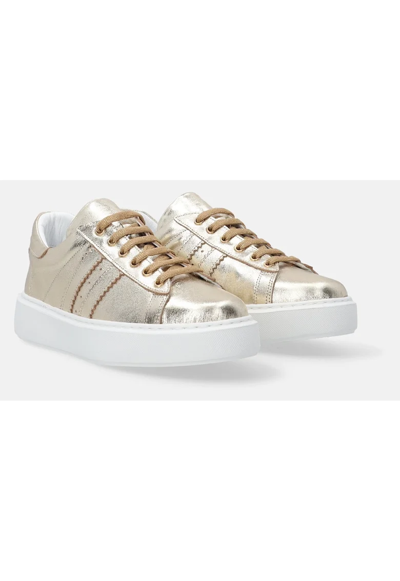 Pantofi sport din piele cu aspect metalizat si talpa inalta