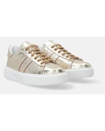 Pantofi sport din piele cu aspect metalizat si talpa inalta
