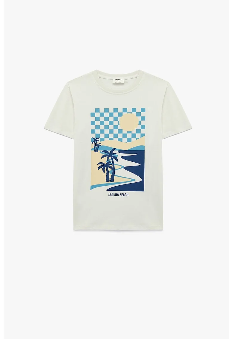 Tricou de bumbac cu imprimeu grafic, Crem