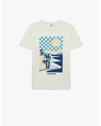 Tricou de bumbac cu imprimeu grafic, Crem