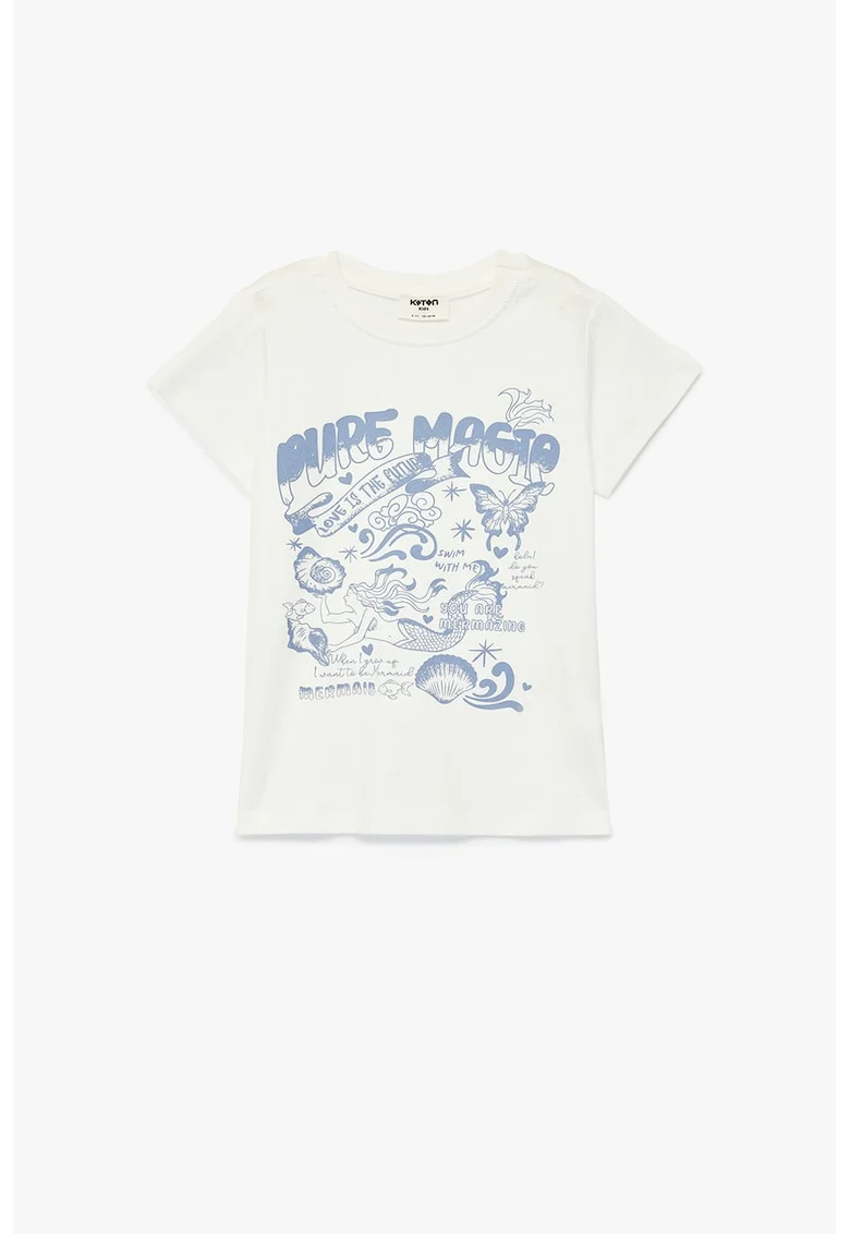 Tricou de bumbac cu imprimeu grafic, Alb