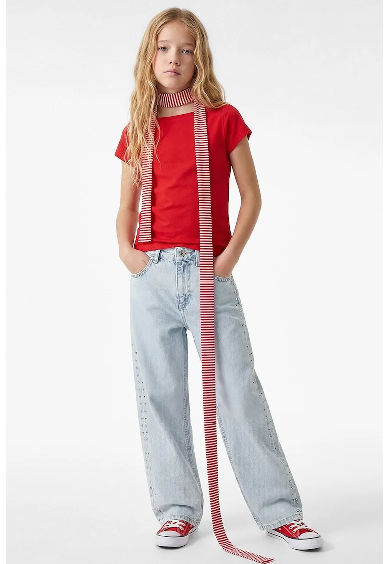 Tricou din amestec de modal cu decolteu barcuta, Rosu