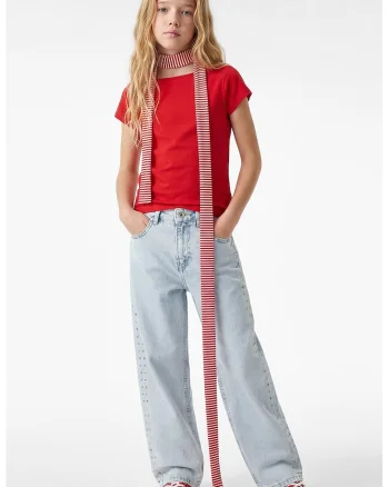 Tricou din amestec de modal cu decolteu barcuta, Rosu