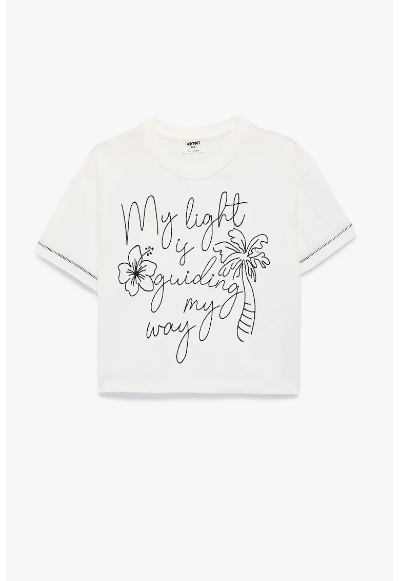 Tricou de bumbac cu broderie, Alb