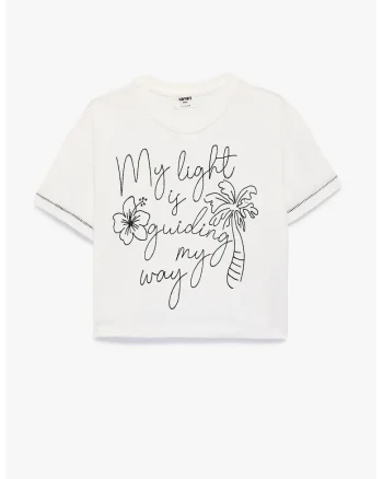 Tricou de bumbac cu broderie, Alb