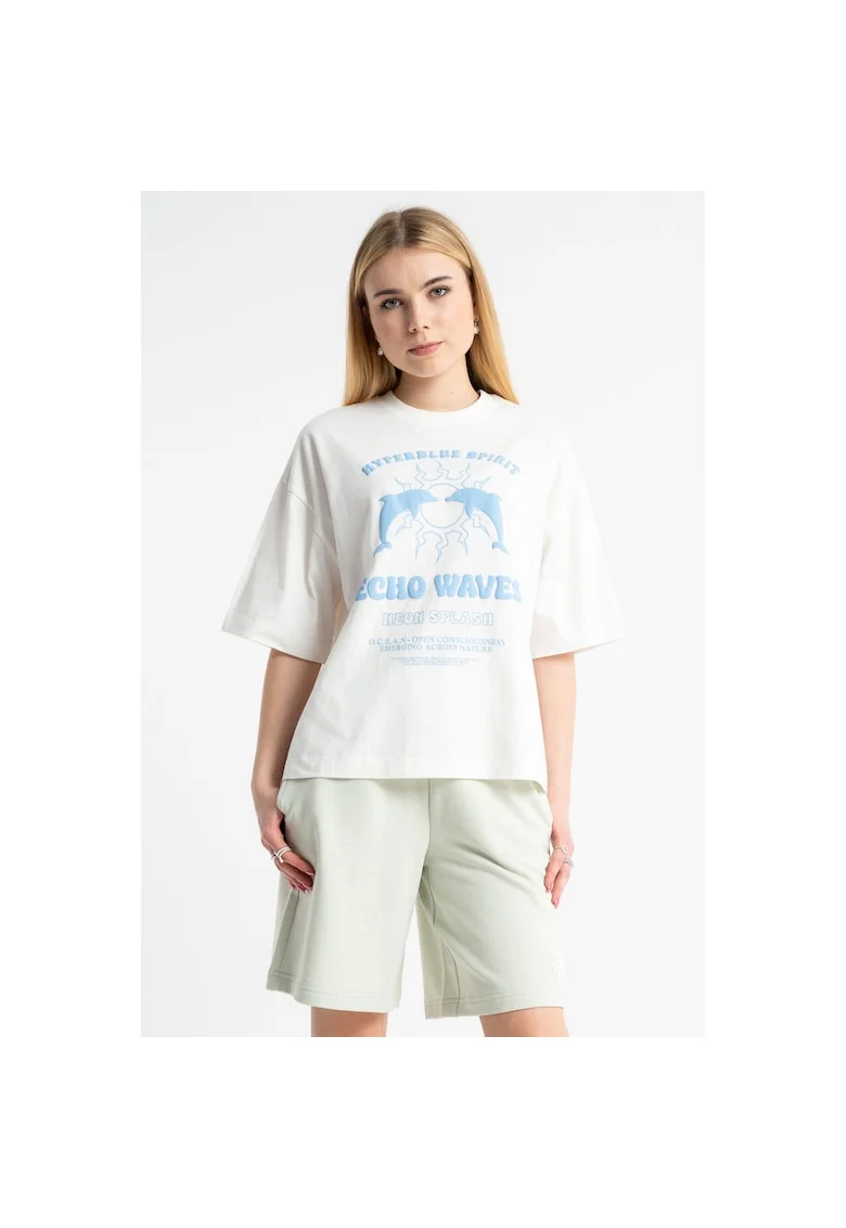 Tricou lejer cu maneci cazute si imprimeu text