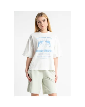 Tricou lejer cu maneci cazute si imprimeu text