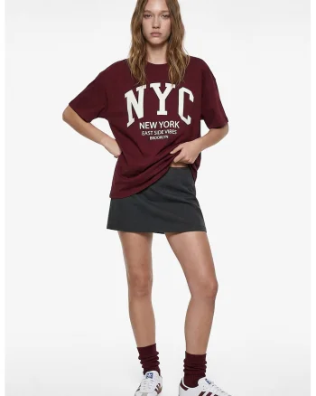 Tricou de bumbac cu imprimeu, Rosu inchis/Alb optic