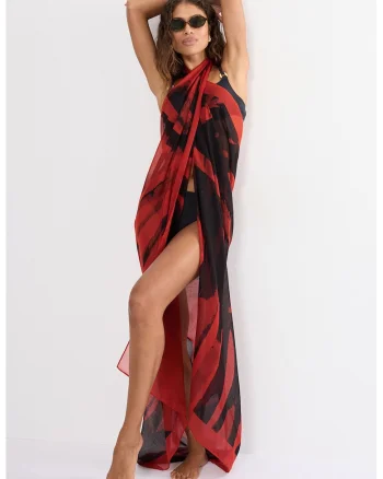 Pareo pentru plaja MyWear, Rosu/Negru