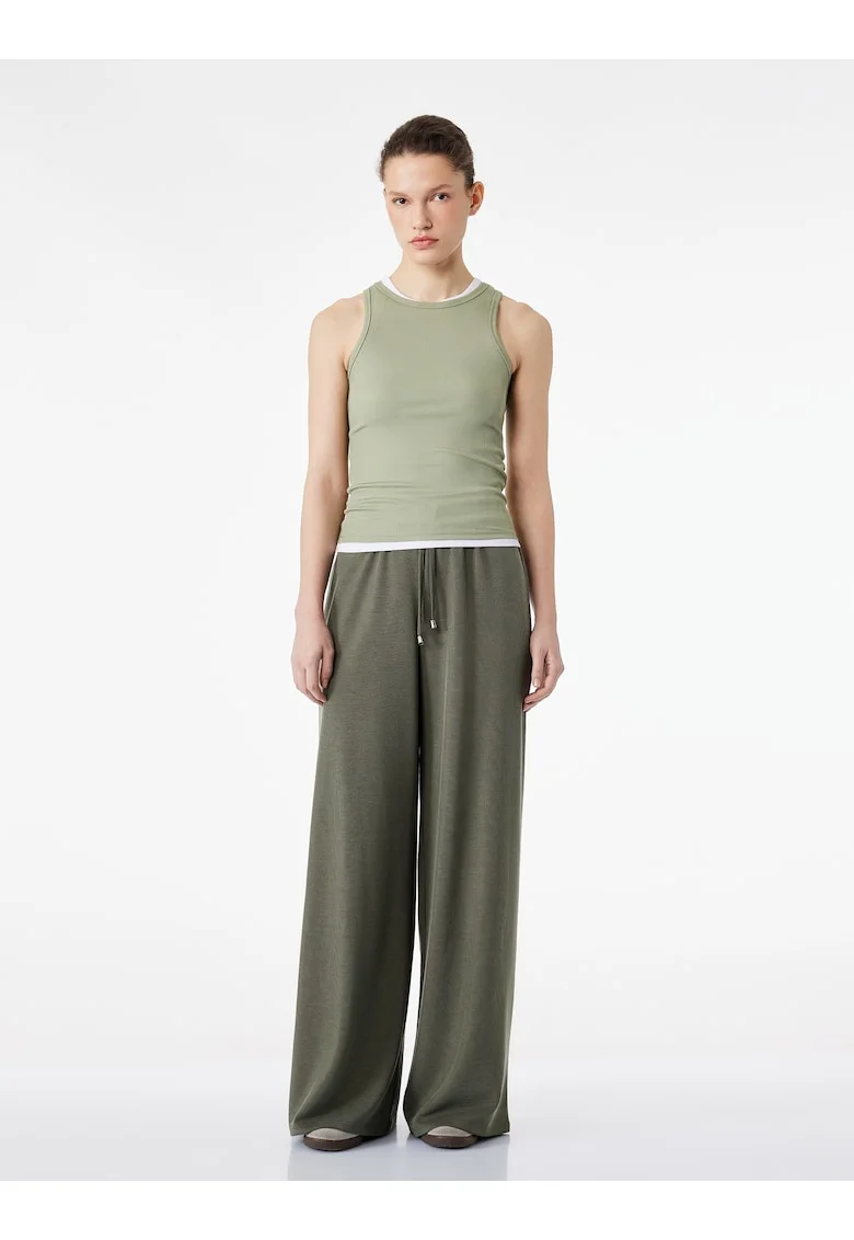 Pantaloni dn amestec de modal cu croiala ampla, Kaki inchis