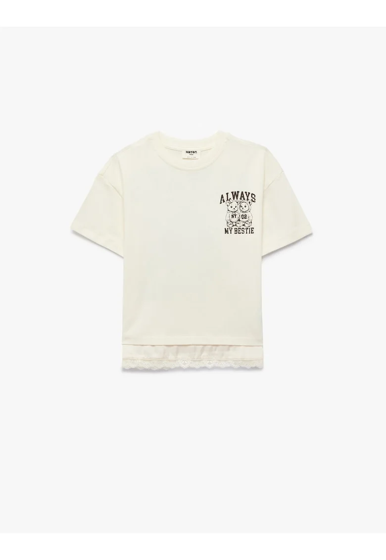 Tricou cu imprimeu urs, Alb fildes/Gri antracit