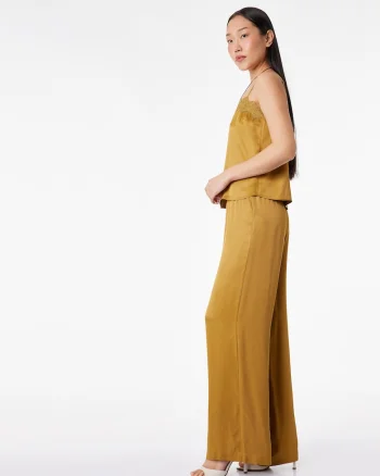 Pantaloni din satin cu croiala ampla, Galben mustar