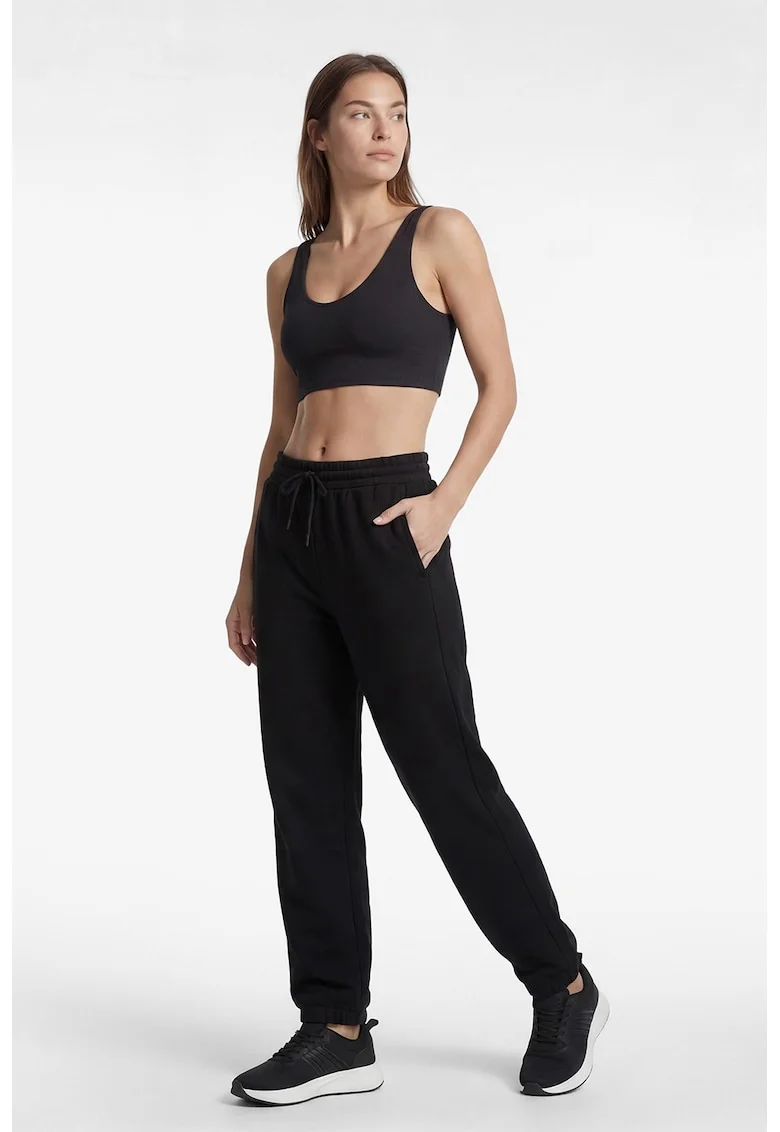 Pantaloni de trening din amestec de bumbac cu buzunare laterale, Negru