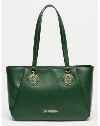 Geanta shopper din piele ecologica, Verde padure