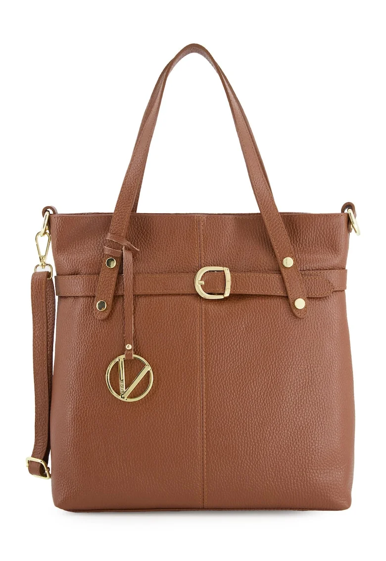 Geanta de umar  model Shopper, piele naturala, maro, 32x30x10cm, curea detasabila 114cm