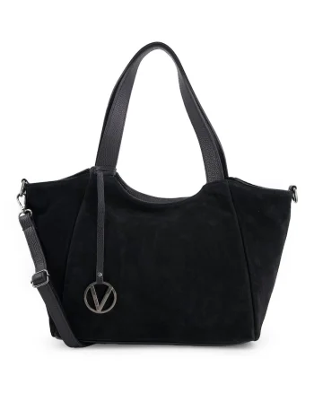 Geanta shopper dama  piele intoarsa, neagra, 27x42x11cm, curea detasabila 121cm