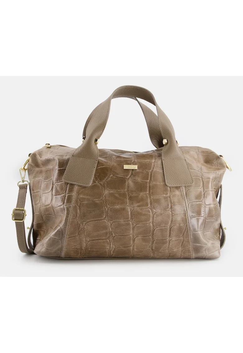 Geanta shopper  din piele intoarsa, maro, 31x39x13cm, cu 4 compartimente interioare, curea detasabila max 124cm