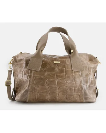 Geanta shopper  din piele intoarsa, maro, 31x39x13cm, cu 4 compartimente interioare, curea detasabila max 124cm