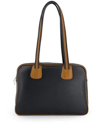 Geanta de umar,  piele naturala, neagra, 36x26x10cm, 3 buzunare interioare, detalii aurii