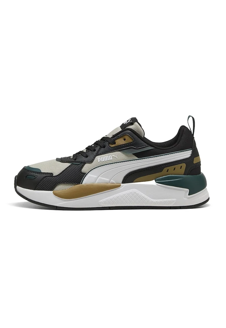 Pantofi sport X-Ray 3 de plasa cu insertii de piele ecologica, Negru/Caramel/Alb murdar