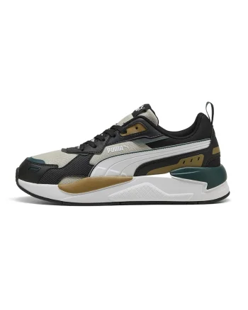 Pantofi sport X-Ray 3 de plasa cu insertii de piele ecologica, Negru/Caramel/Alb murdar