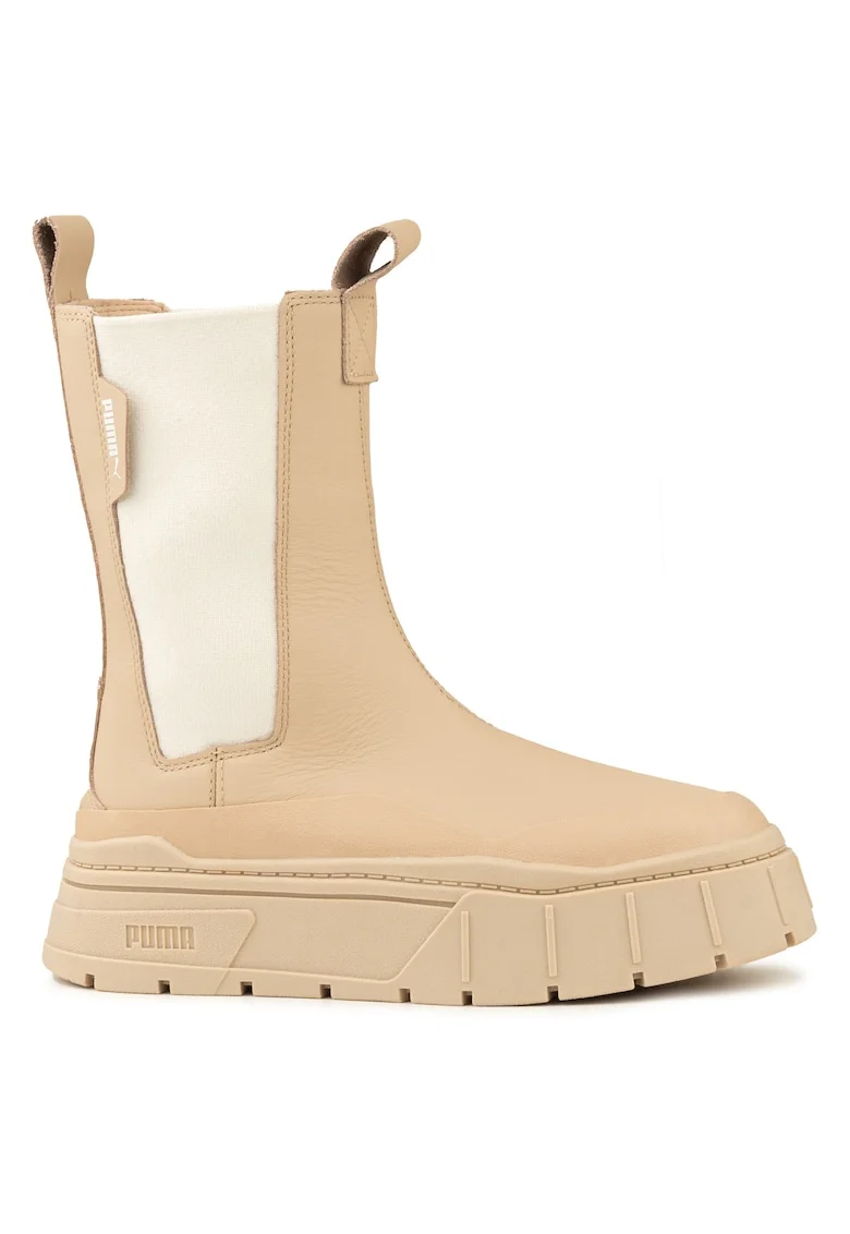 Cizme dama,  Mayze Stack, platforma inalta, culoare bej, piele naturala,