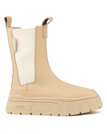 Cizme dama,  Mayze Stack, platforma inalta, culoare bej, piele naturala,