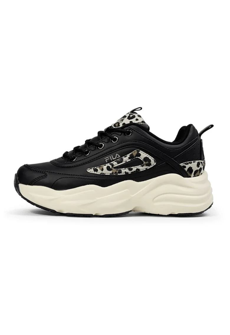 Pantofi sport demi-wedge din piele ecologica, Alb fildes/Negru