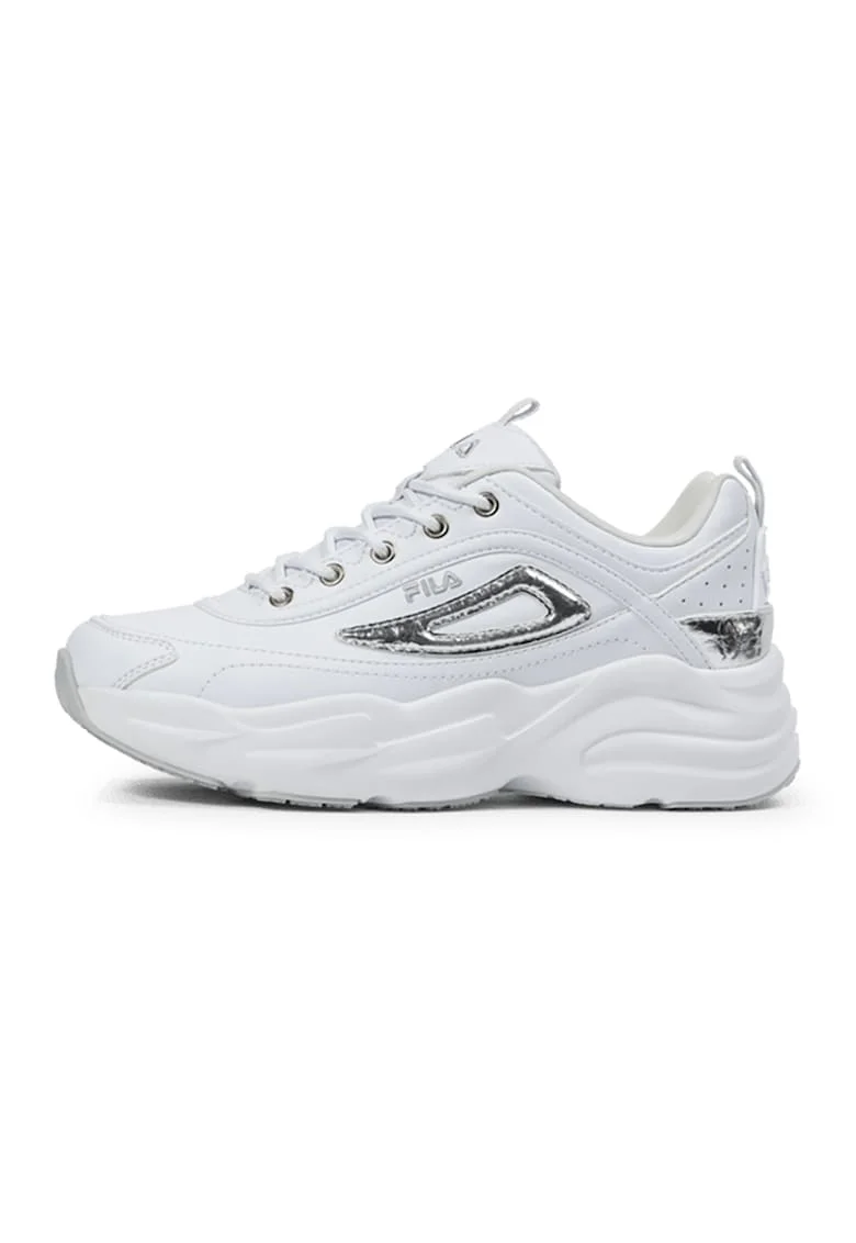 Pantofi sport demi-wedge cu detalii cu aspect metalic, Alb optic/Argintiu