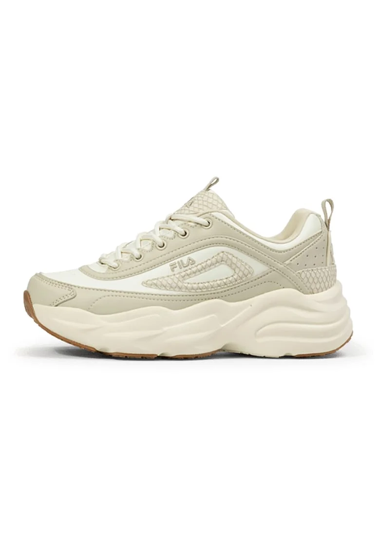 Pantofi sport demi-wedge din piele ecologica, Bej inchis/Alb murdar