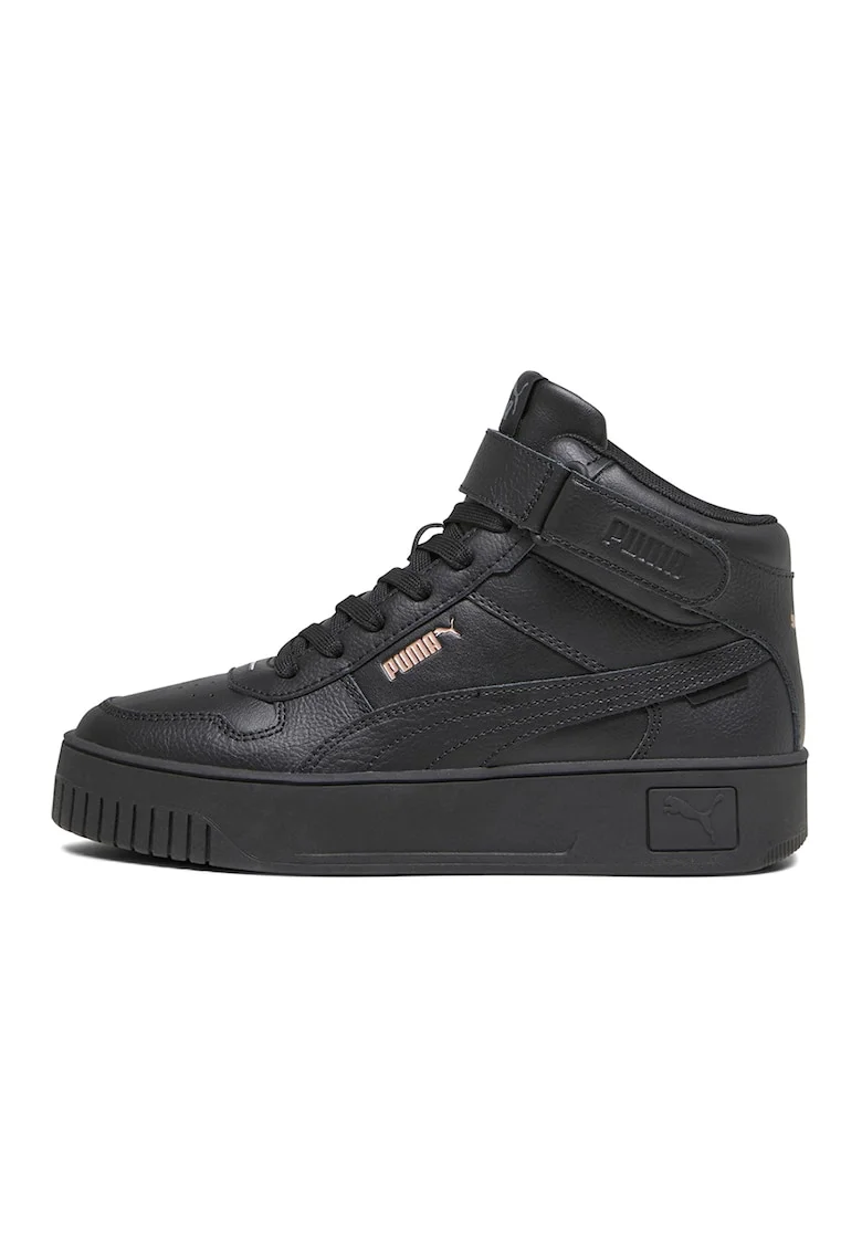 Pantofi sport mid-high de piele si piele ecologica cu banda velcro Carina Street, Auriu/Negru