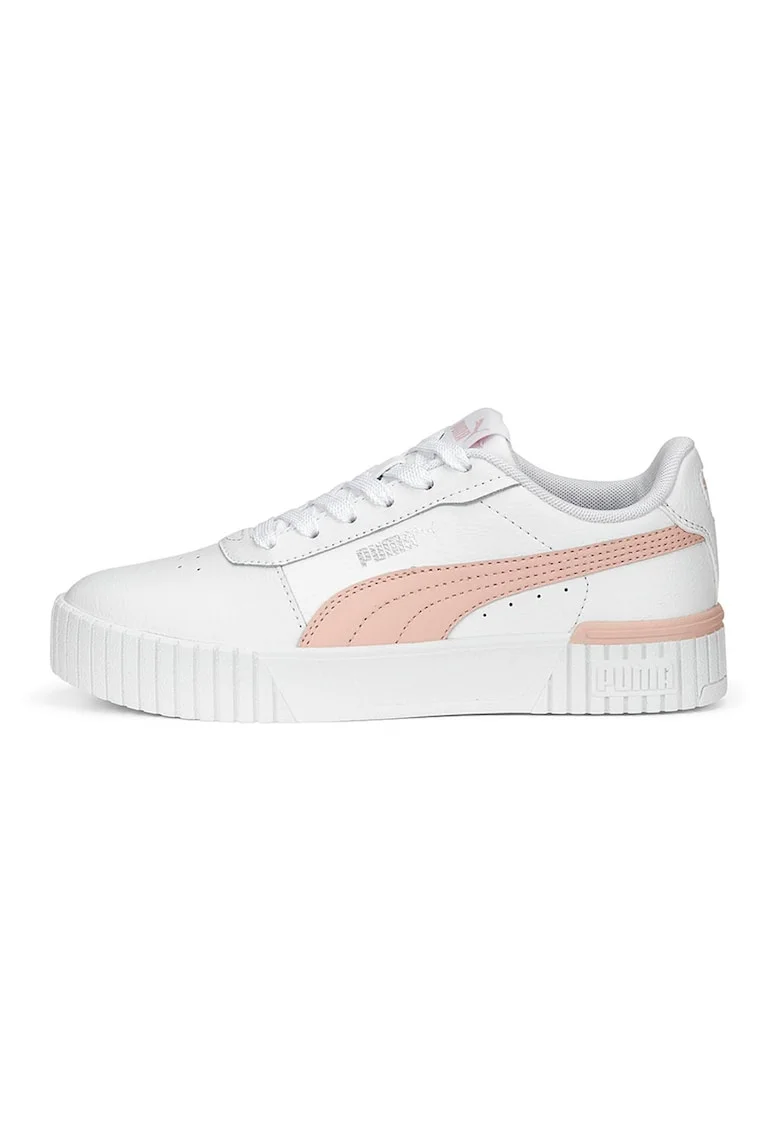 Pantofi sport cu insertii de piele Carina 2.0, Alb/Roz somon