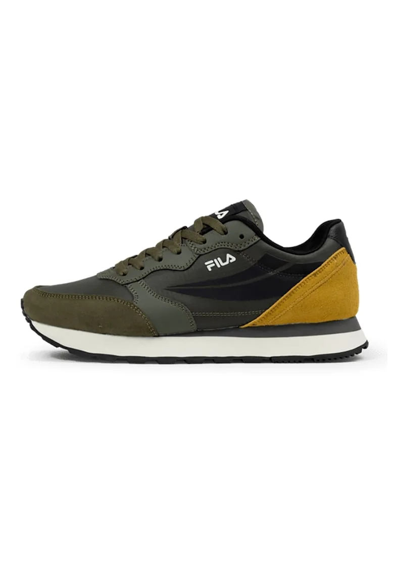 Pantofi sport low-cut cu garnituri de piele intoarsa Hypert, Kaki inchis/Galben mustar