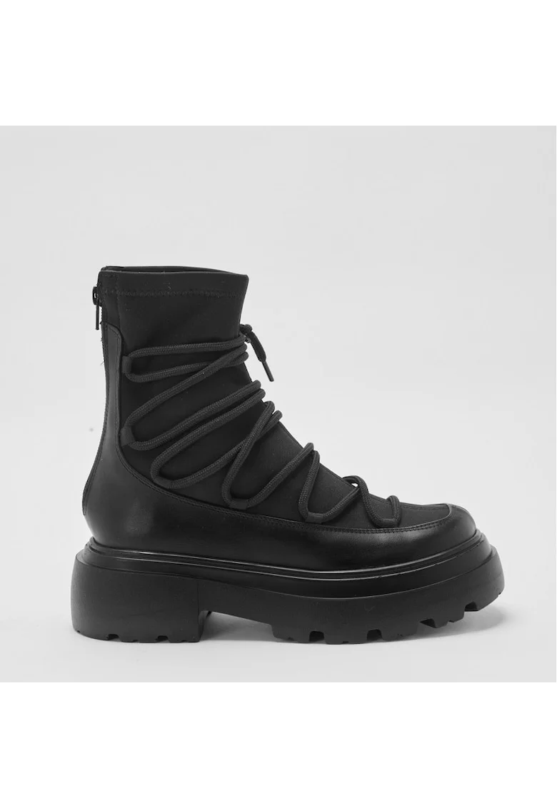 Ghete din piele intoarsa si textil cu siret Muse, Negru