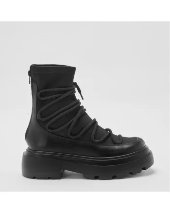 Ghete din piele intoarsa si textil cu siret Muse, Negru