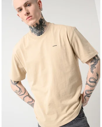 Tricou din amestec de bumbac organic cu decolteu la baza gatului, Bej