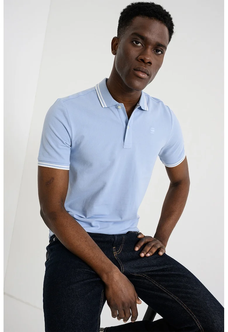Tricou polo slim fit Dunda, Albastru pastel/Alb optic