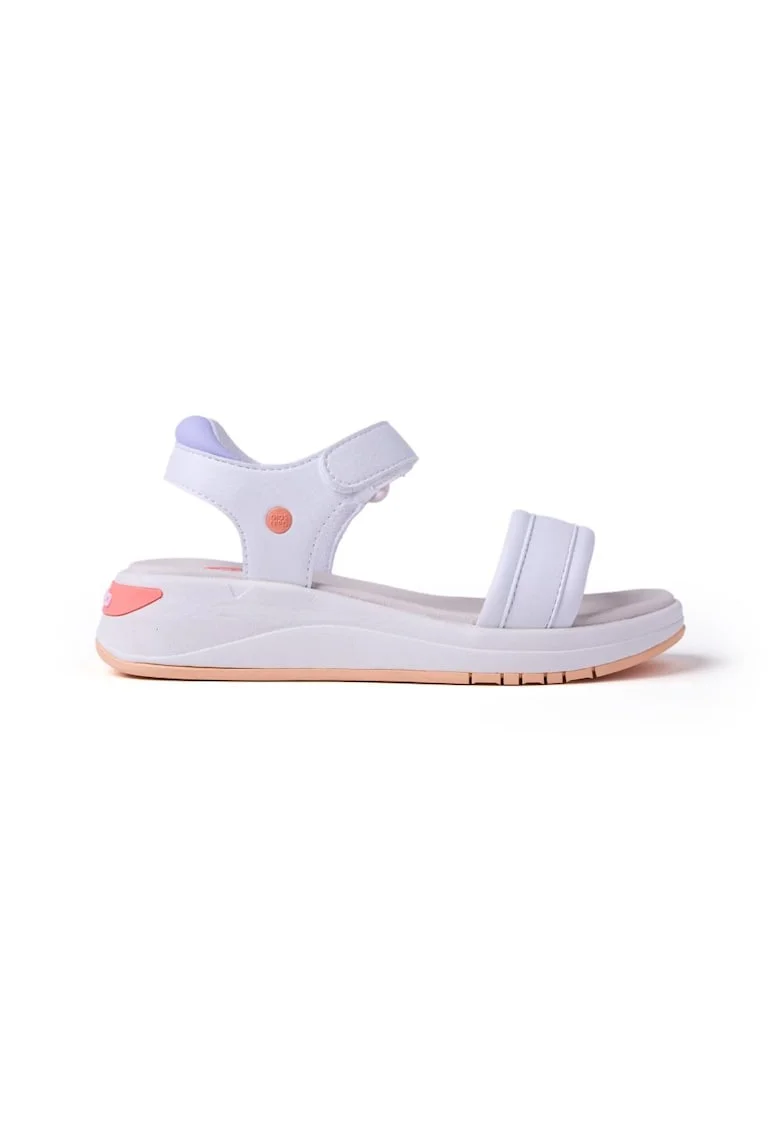 Sandale din piele ecologica cu talpa wedge Sporty, Alb