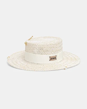 LE SH KA pălărie de paie de damă Double Chain Pearl Canotier