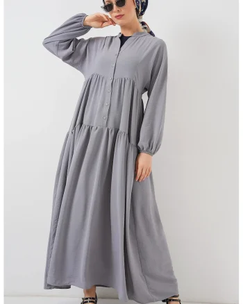 Rochie maxi dama, HiCCUP, elastan/poliester, decolteu in V, inchidere cu nasturi, gri