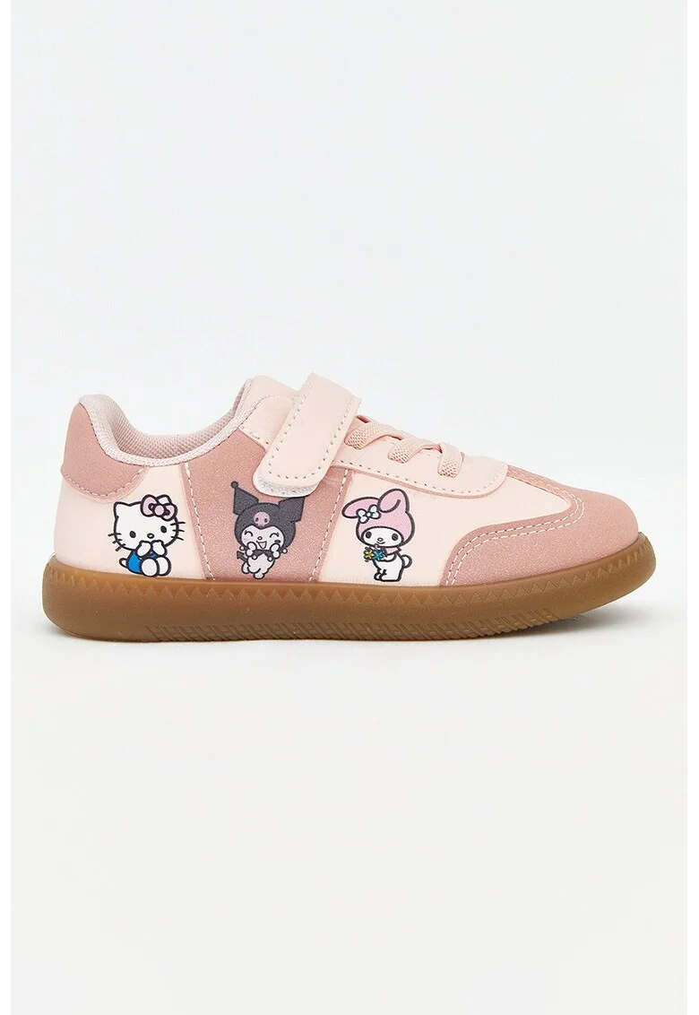 Pantofi sport cu imprimeu Hello Kitty si velcro, Roz