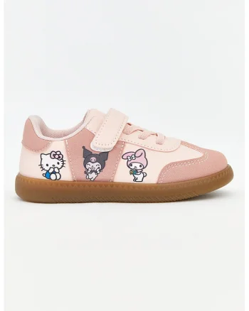 Pantofi sport cu imprimeu Hello Kitty si velcro, Roz
