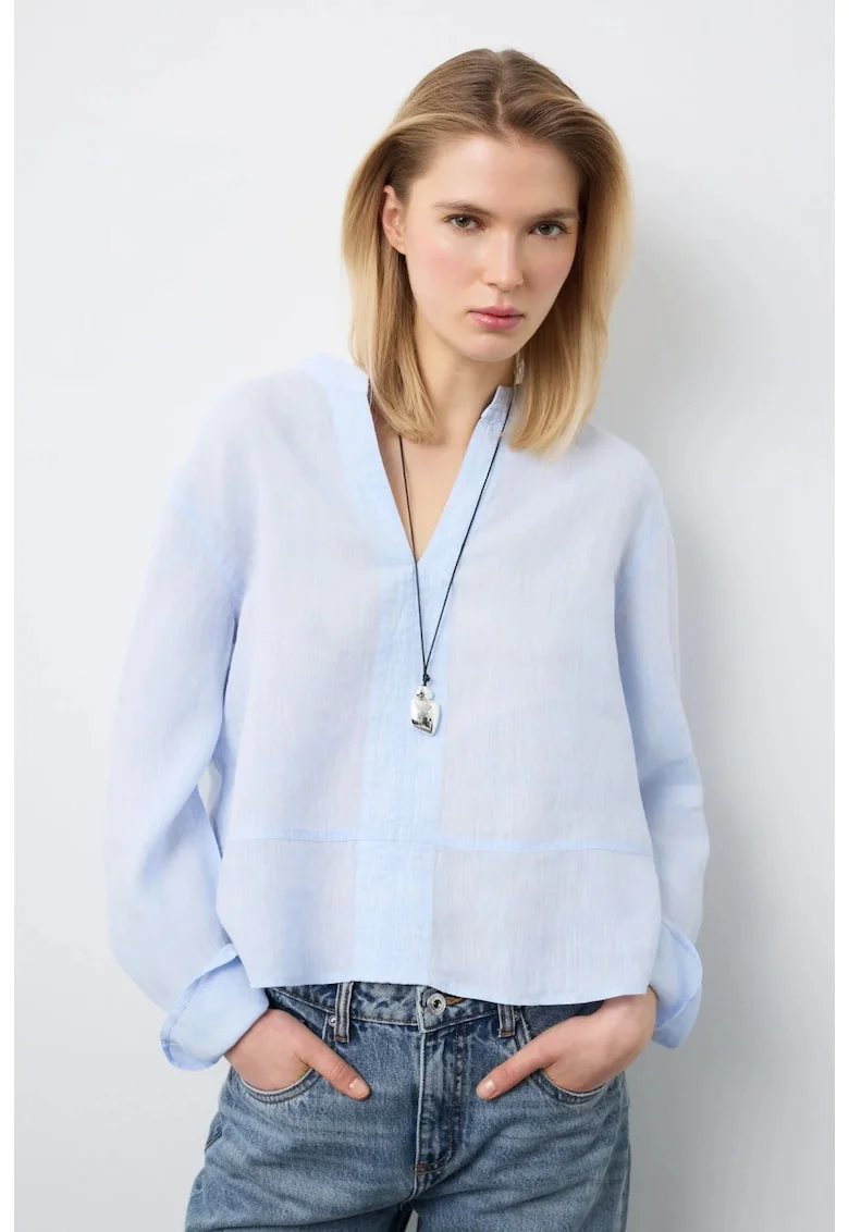 Bluza lejera cu decolteu in V, Albastru