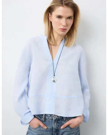 Bluza lejera cu decolteu in V, Albastru