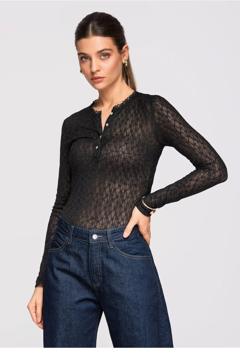 Bluza cu dantela  OW-TS-E0013, Negru