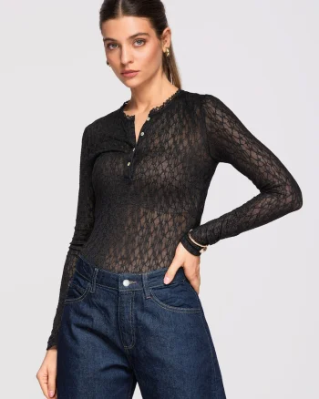 Bluza cu dantela  OW-TS-E0013, Negru