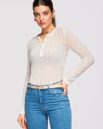 Bluza cu dantela  OW-TS-E0013, Ecru