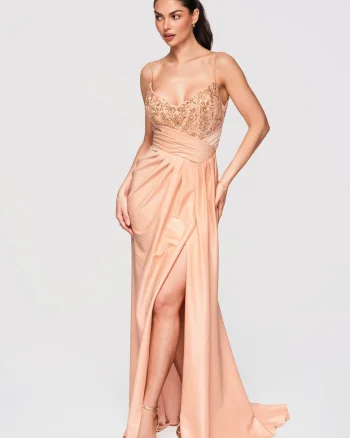 Rochie de seara maxi  LA-OM-DLR132, Bej