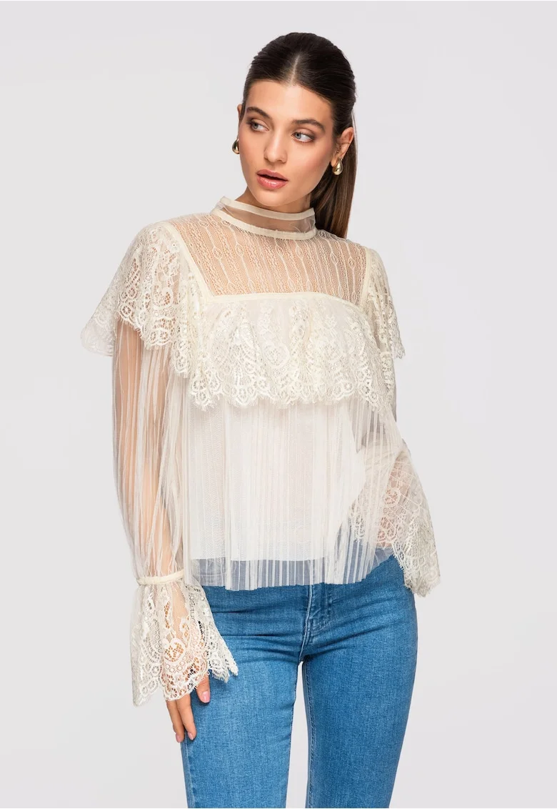 Bluza cu dantela  OW-TS-E0009, Ecru